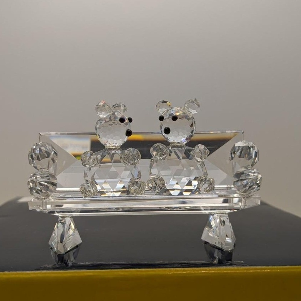 Asfour Crystal Teddy Bear Couple on Bench‎ Figurine Clear Faceted Shelf Ornament